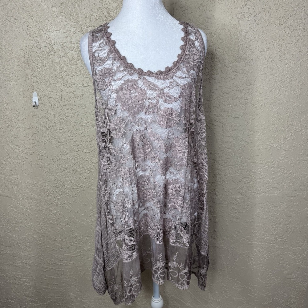 Womens Lace Tunic Top 2X Lavender Purple Sheer Sleeveless Fairy Romantic BoHo